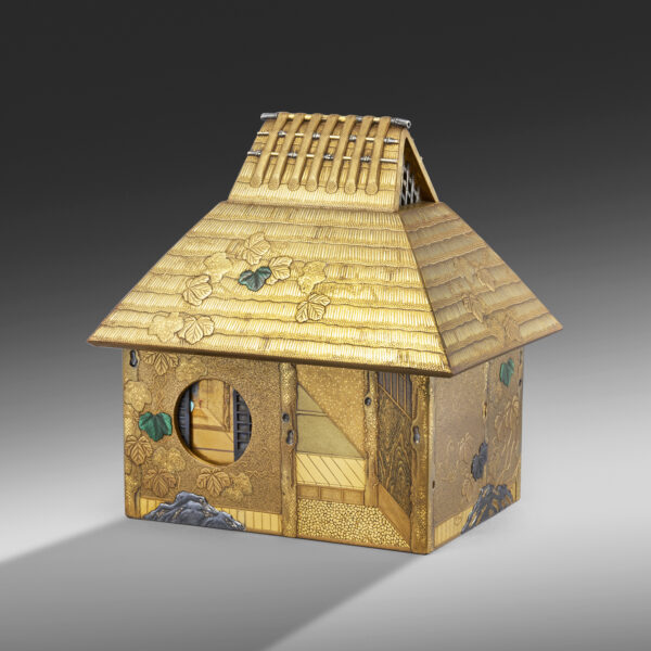 Gold lacquer incense box in the form of a house