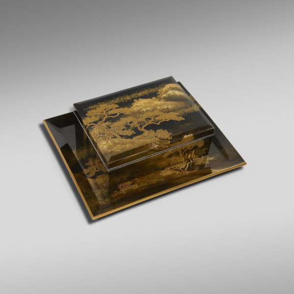 Lacquer box and tray with a landscape